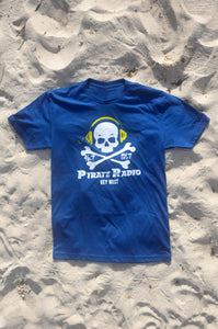 Ocean Blue Short Sleeve T-Shirt w/ Yellow Headphones #1029