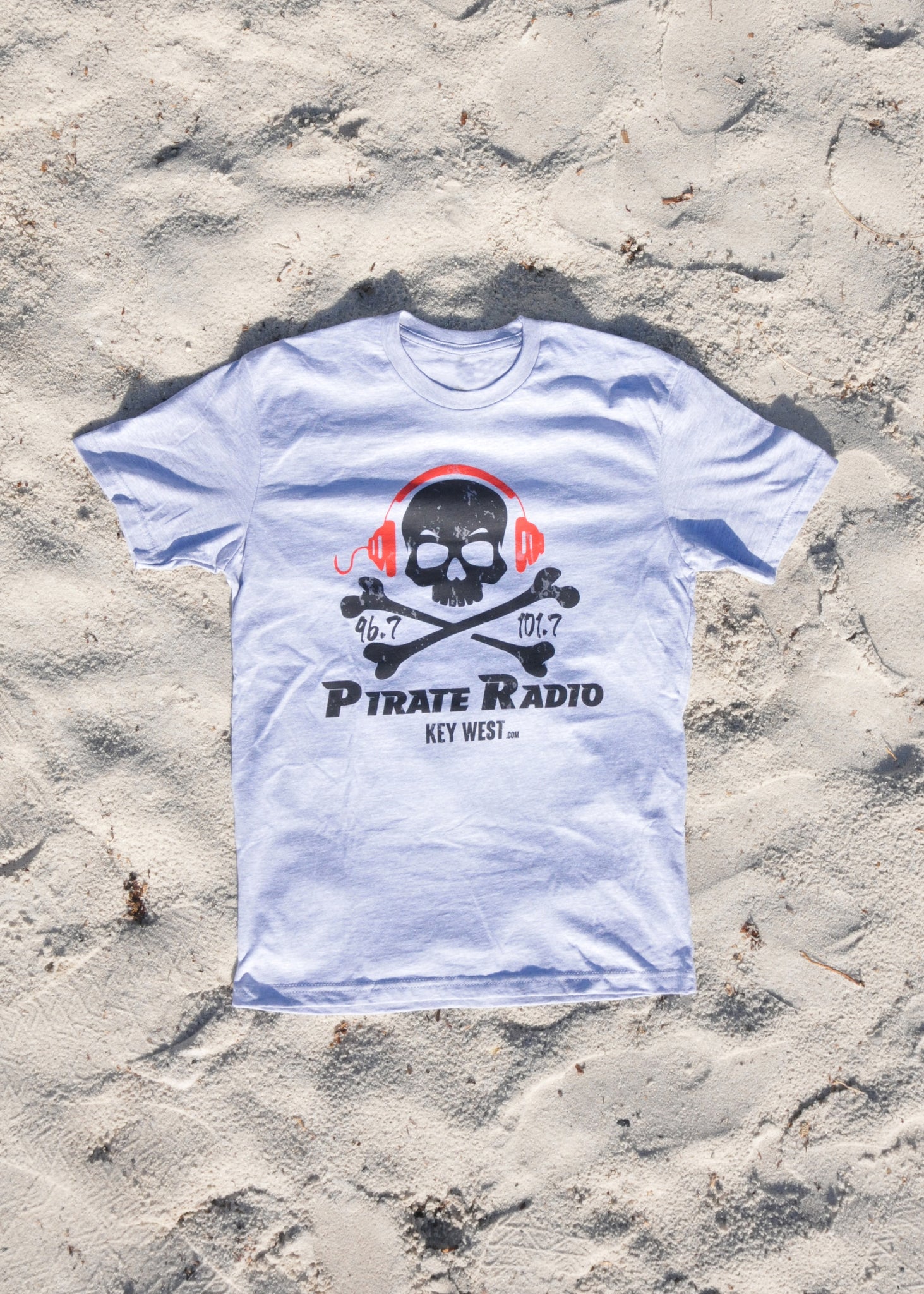 Light Grey Short Sleeve T-Shirt w/ Red Headphones #1019